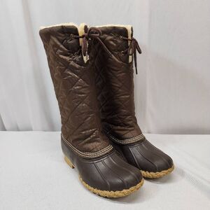 L.L. Bean Shearling Lined Snow Duck Boots Quilted Women's 8 Brown Rubber